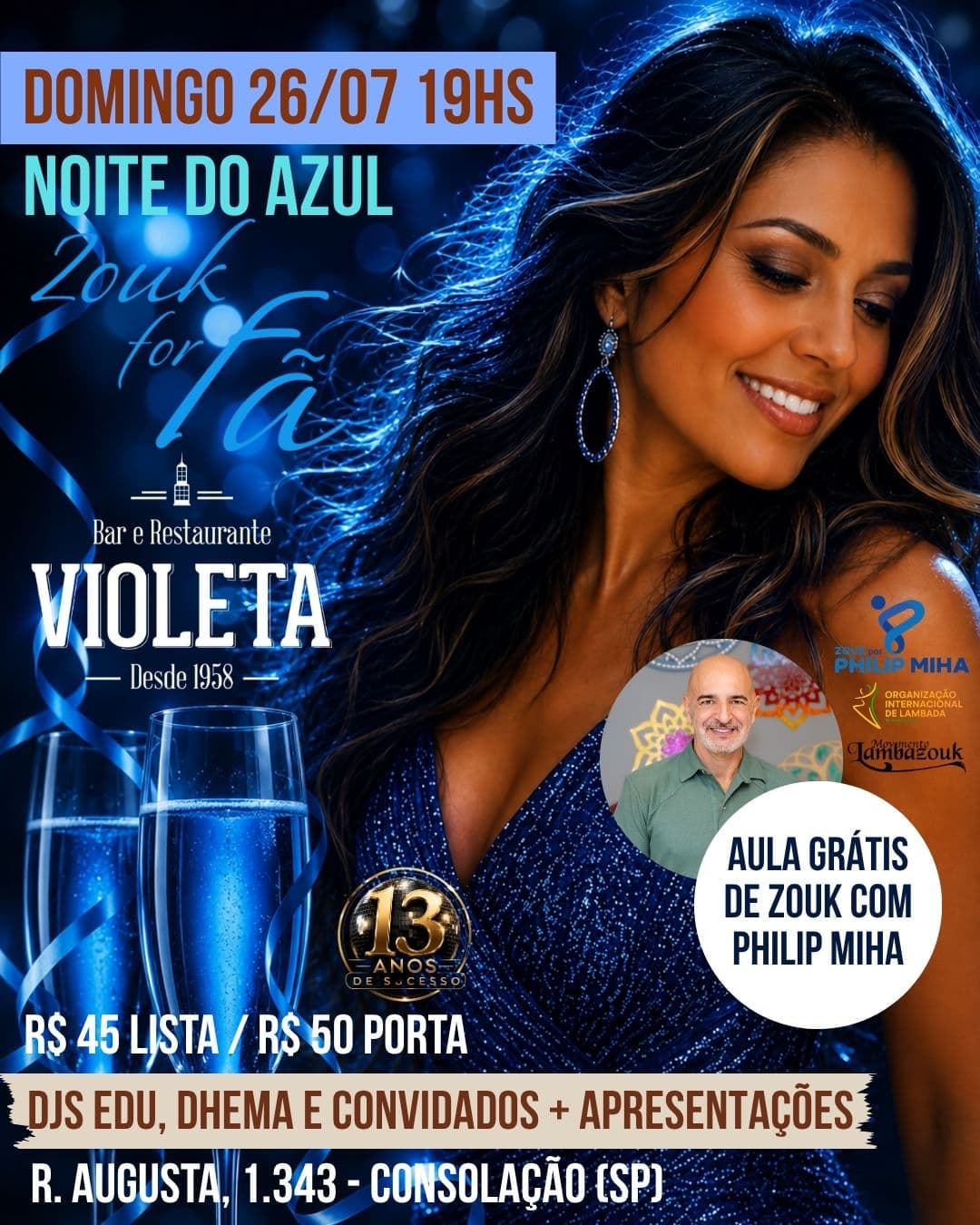 Flyer: Noite do Azul - Zouk For Fã 13 anos