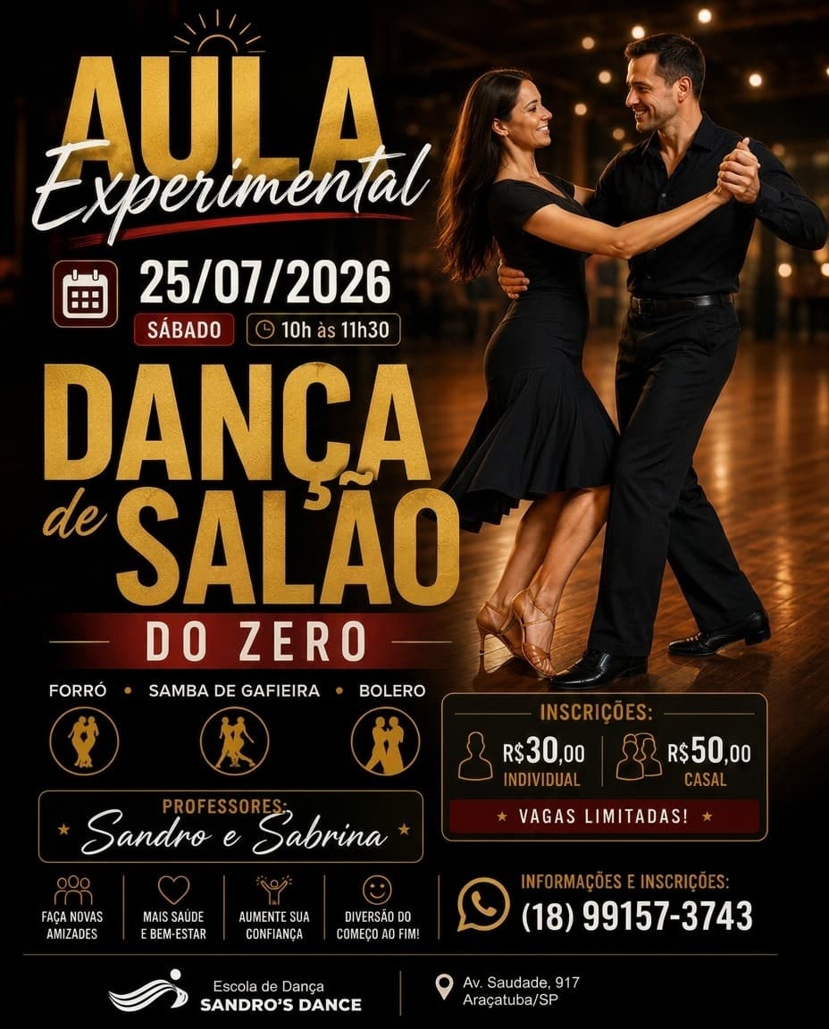 Flyer: Aula Experimental de Dança de Salão do Zero