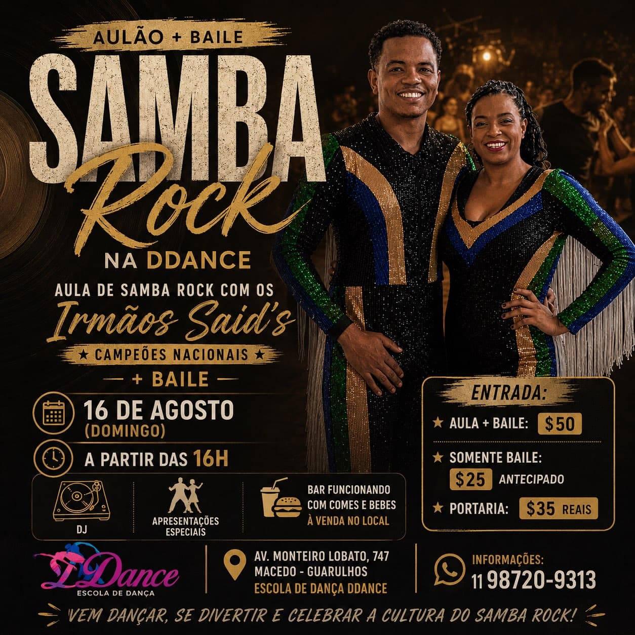 Flyer: Aulão + Baile Samba Rock na DDANCE