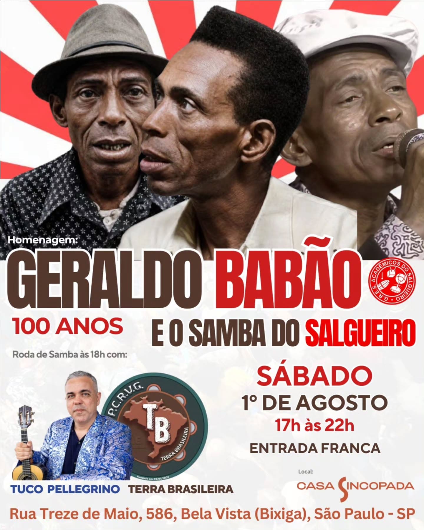 Flyer: Geraldo Babão 100 Anos e o Samba do Salgueiro