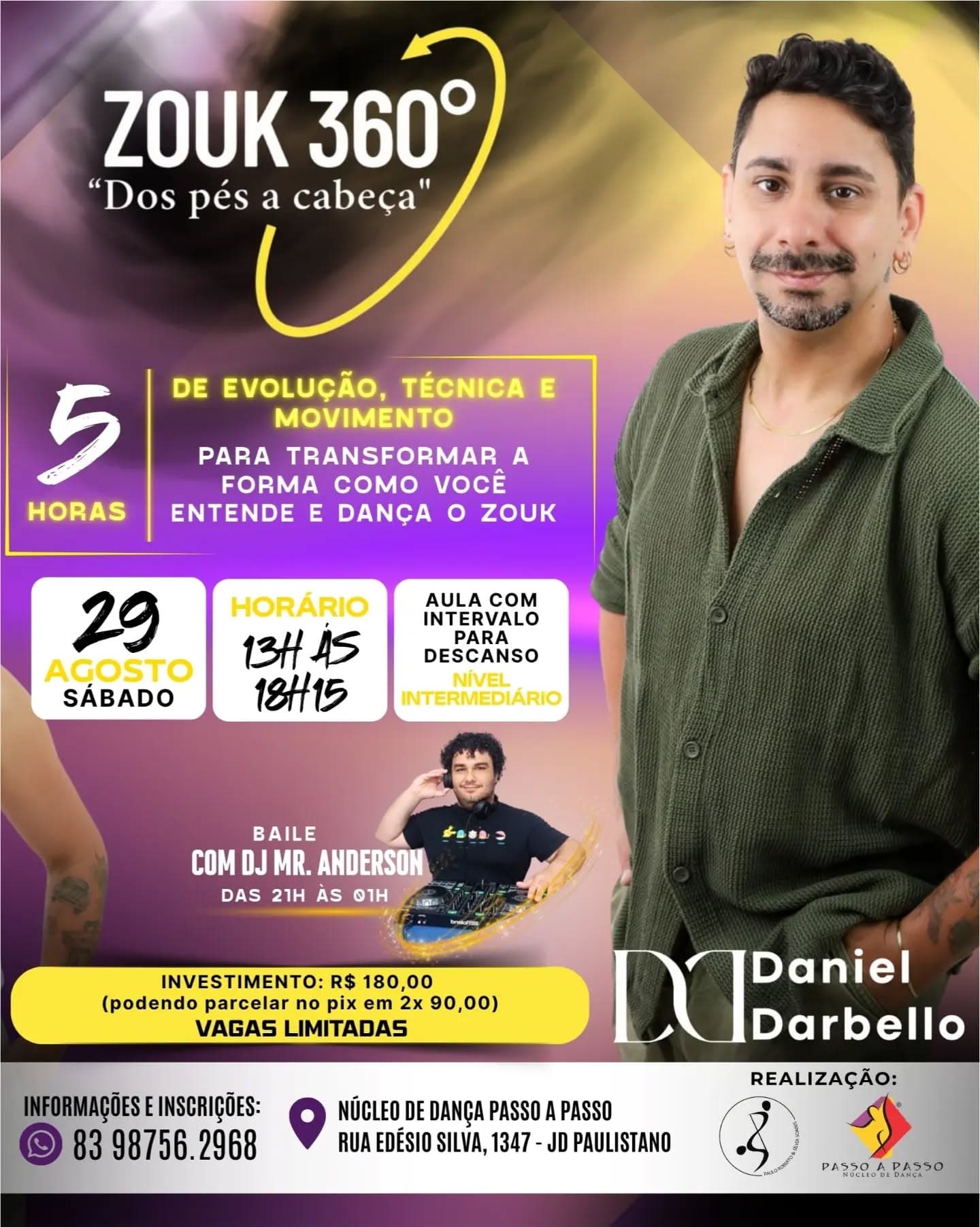 Flyer: Zouk 360° "Dos pés a cabeça" com Daniel Darbello
