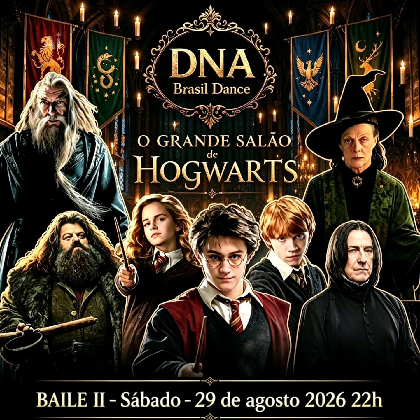 Flyer: DNA Brasil Dance - Baile II: O Grande Salão de Hogwarts