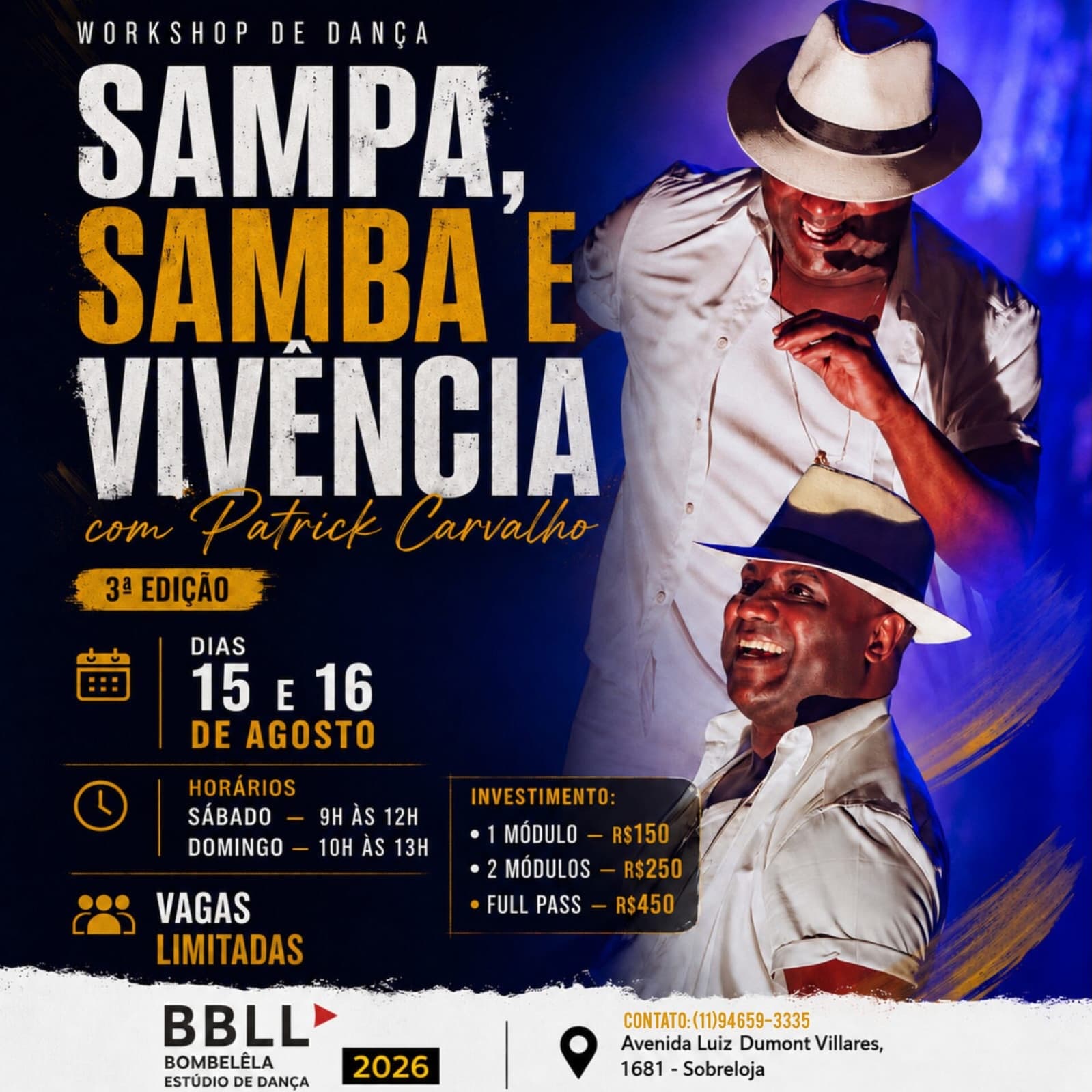 Flyer: Sampa, Samba e Vivência - 3ª Edição com Patrick Carvalho
