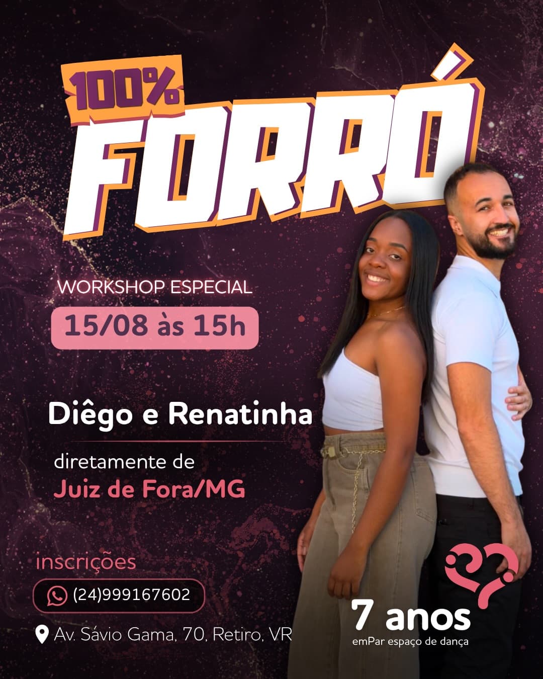 Flyer: 100% Forró - Workshop Especial com Diêgo e Renatinha