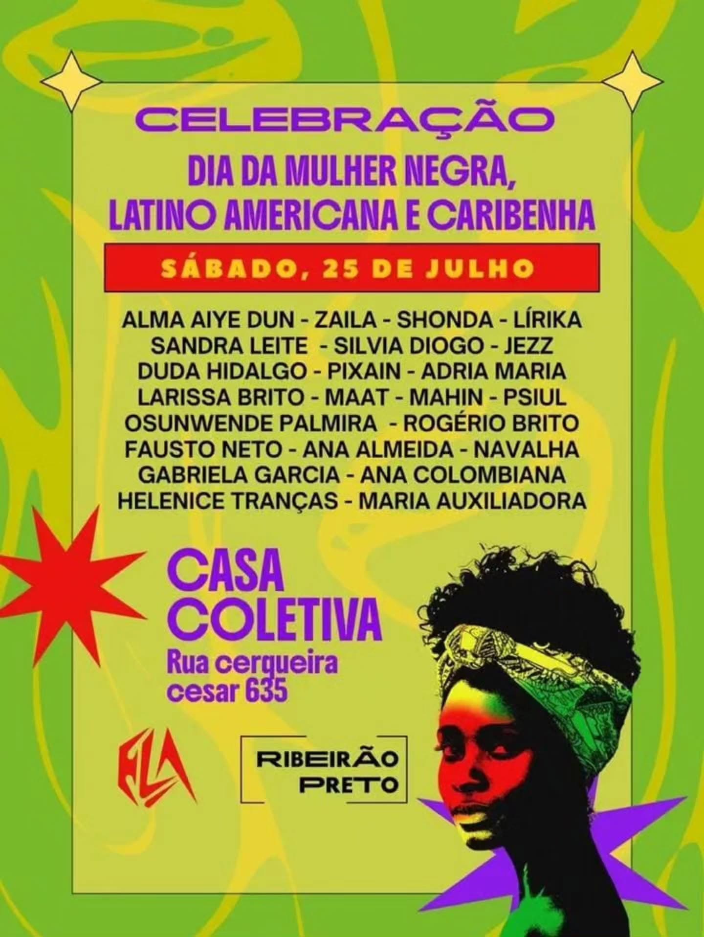 Flyer: Celebração Dia da Mulher Negra, Latino Americana e Caribenha