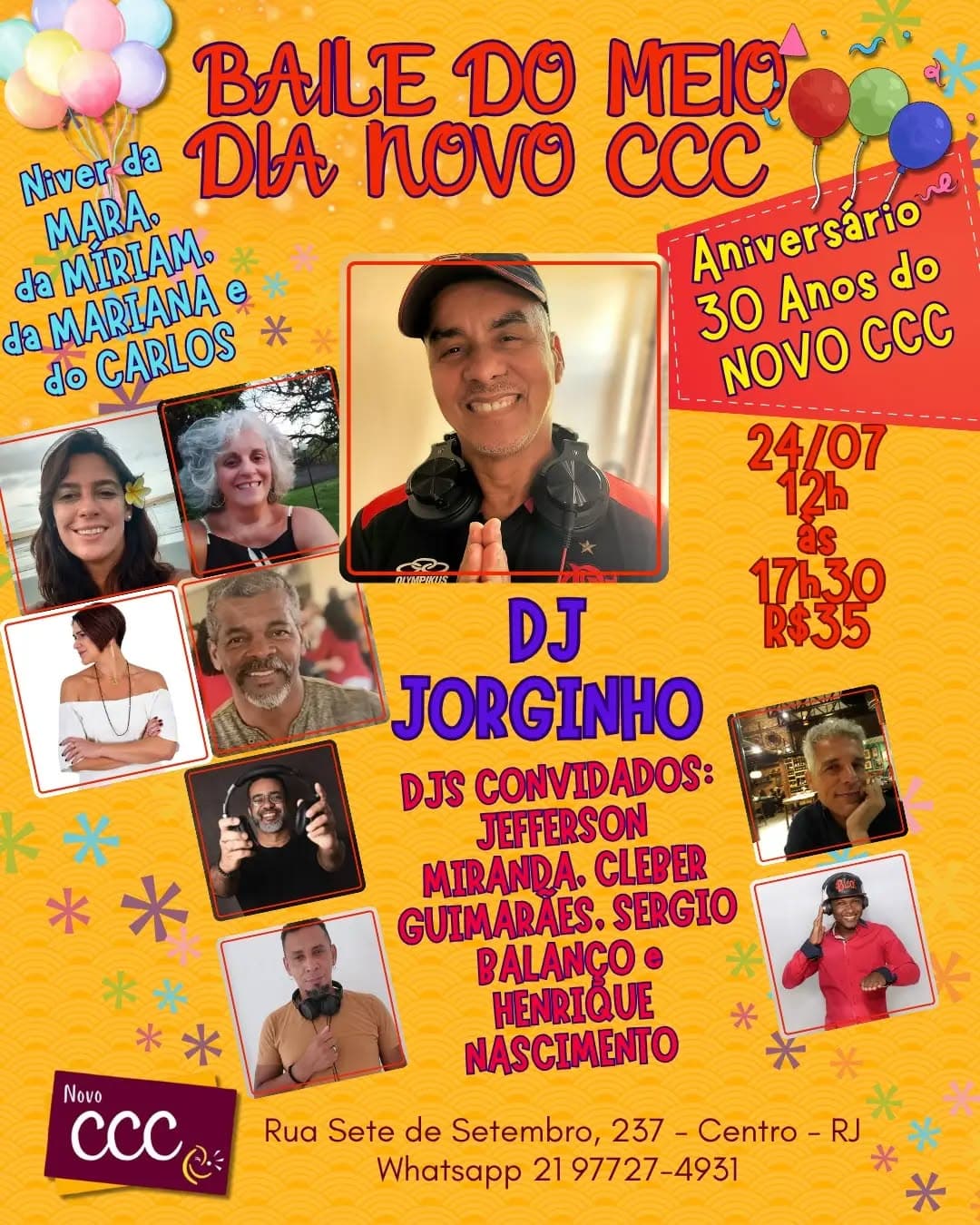 Flyer: Baile do Meio Dia Novo CCC - Aniversário 30 Anos