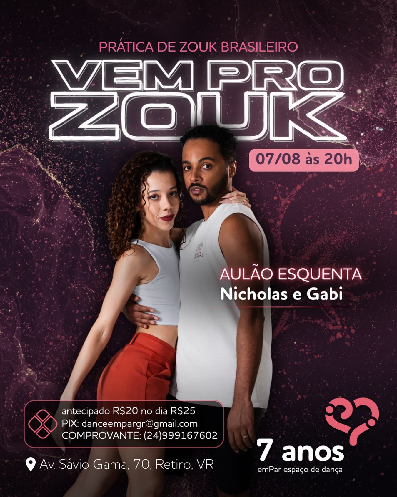 Flyer: Vem Pro Zouk - Prática de Zouk Brasileiro