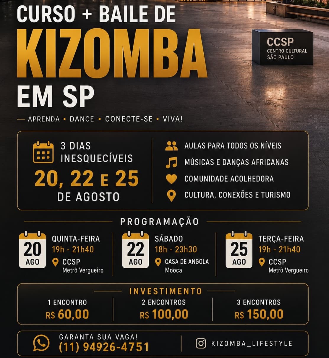 Flyer: Curso + Baile de Kizomba em SP
