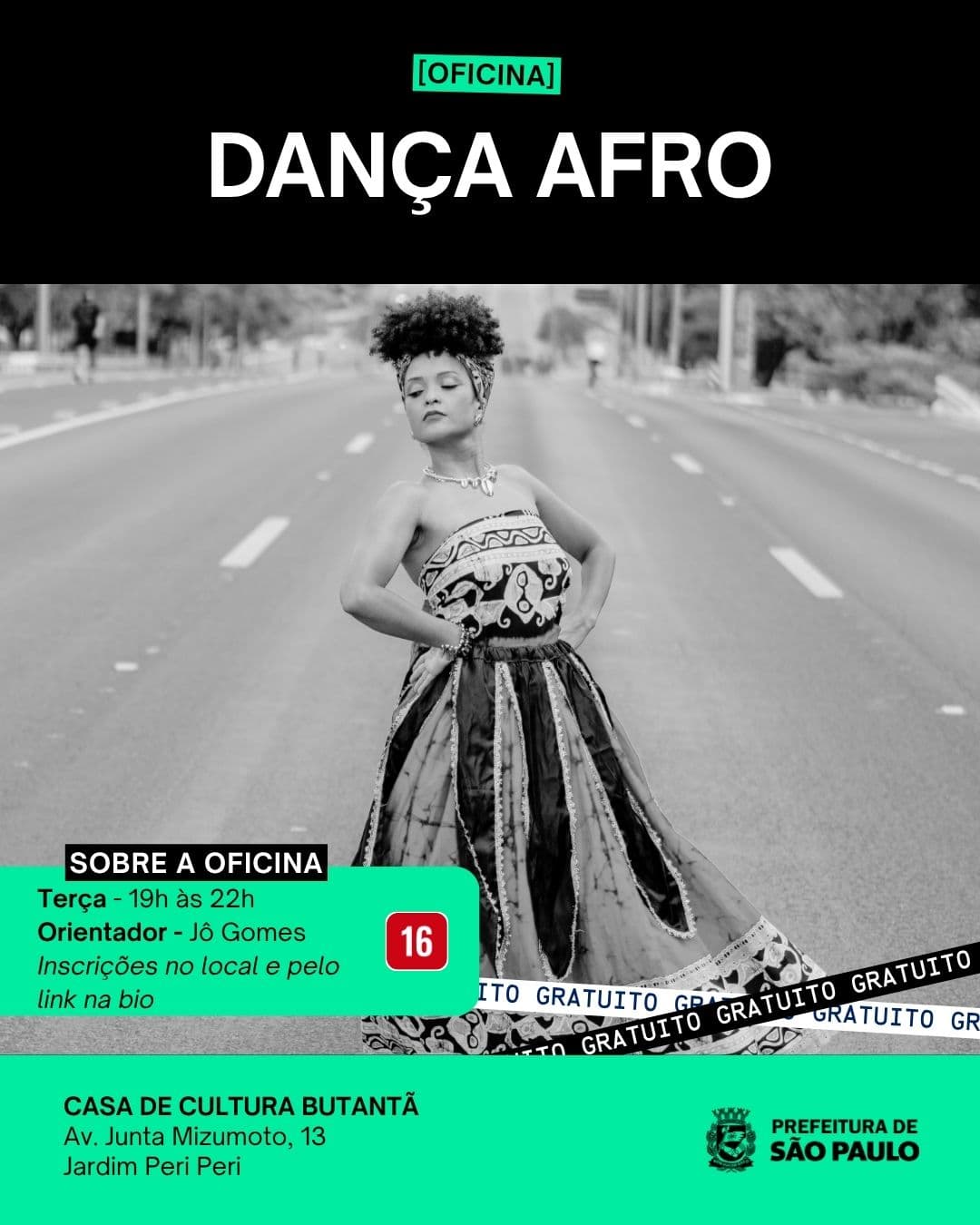 Flyer: Oficina de Dança Afro - Casa de Cultura Butantã